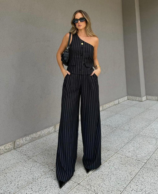 Conjunto Camila Tecido Sarjado Risca De Giz